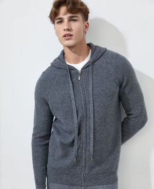 Leez Men's Hooded Zip-Up Cashmere-Wool Coat