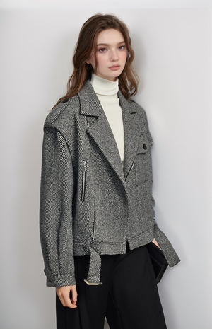 Leez Women's black and white houndstooth coat