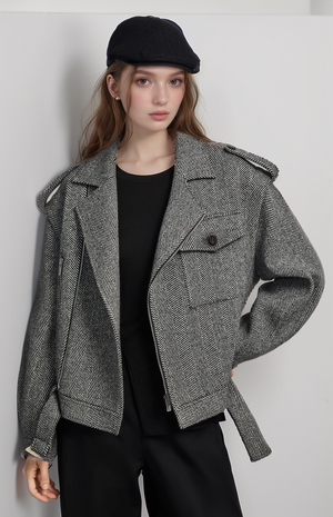 Leez Women's black and white houndstooth coat