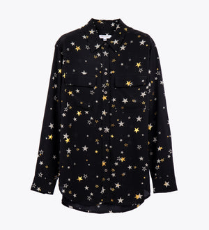 Leez Silk Shirt Bronzing Star Print Black