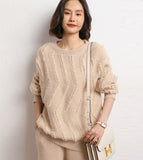 Leez Women's Tassel Pullover Round Neck Cashmere Sweater
