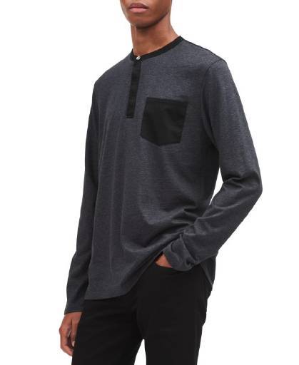 CALVIN KLEIN, Calvin Klein Classic Fit Solid Pocket Henley Gunmetal H,