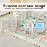 Baby Playpen 14 Panels Foldable Kids Safety Play Yard - Game Panel and Gate with Safety Lock Adjustable Shape for Children Toddlers Indoors or Outdoors(Grey+White, 14 Panel)