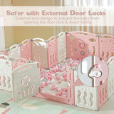 Baby Playpen Toddler Play Yard 18 Panels - Kids Safety Play Center Yard Game Panel and Gate with Safety Lock Adjustable Shape for Children Toddlers Indoors or Outdoors(Pink+White) Pink 18 Panels