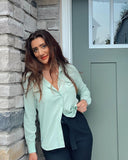 LEEZ Women Mulberry Silk Shirt Mint Green