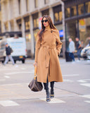 LEEZ Women Belted Wrap Wool Coat- Camel