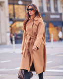 LEEZ Women Belted Wrap Wool Coat- Camel